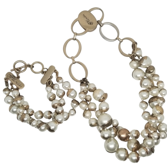 PLUNDER GOLDTONE & FAUX PEARL LAYERED STATEMENT NECKLACE & BRACELET SET - Picture 4 of 9